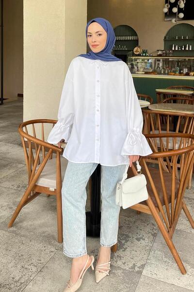 Sleeve Tunnel Rope Detailed Shirt White