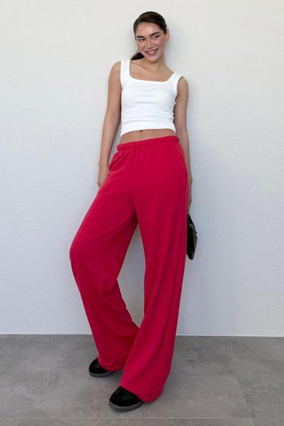 Red Wide Leg Women's Sweatpants Mg2279