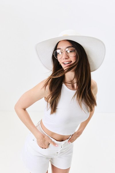 Wide Brim Straw Beach Hat Y25730-04 White