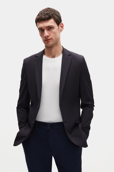 Ds Damat Slim Fit Navy Blue Striped Fabric Jacket