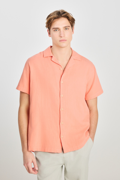 100% Cotton Relaxed Fit Wide Cut Coral Color Shirt