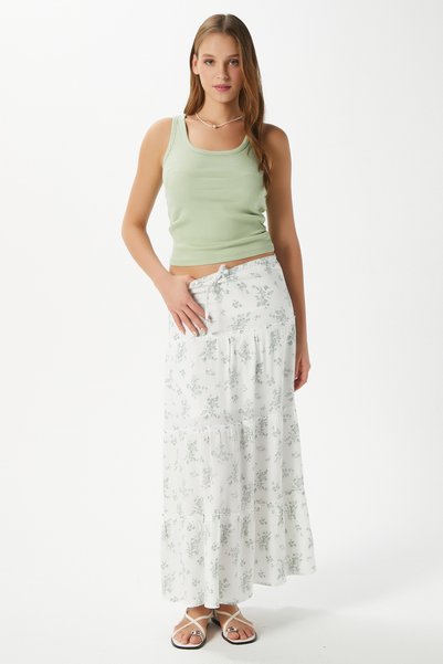 Women's Rebekka Floral Khaki Lined Long Skirt 17639
