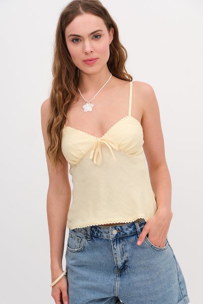 Linen Blended Strappy Tank Top A17137