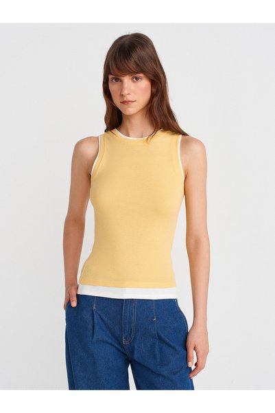 21086 100% Cotton Couple Look Sleeveless Top-Yellow