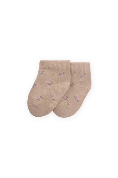 Floral Patterned Baby Booties Socks 0-4 Years Beige