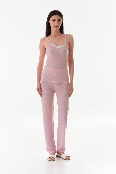 Thin Striped Strappy Lace Pajama Set