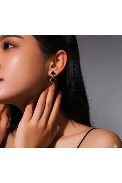 Women's Black Clover Model Dangle Earrings