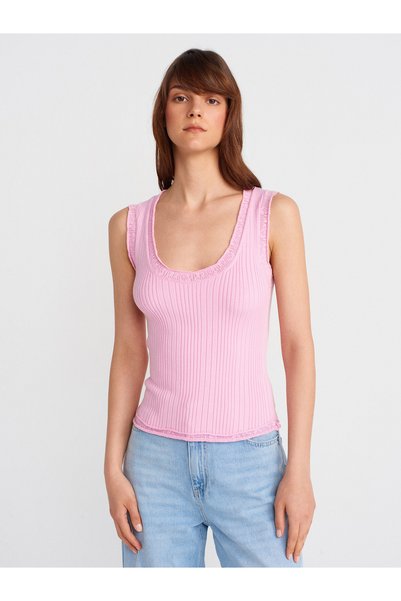 10750 Corded Fine Textured Knitwear Blouse-Pink