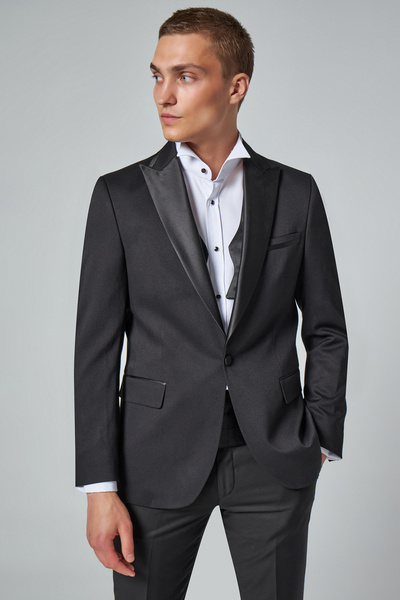 Slim Fit Black Dobby Tuxedo Vest Suit