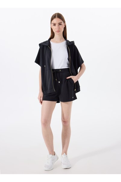 Black Women's High Waist Embroidered Shorts M5Sl-Srt1726