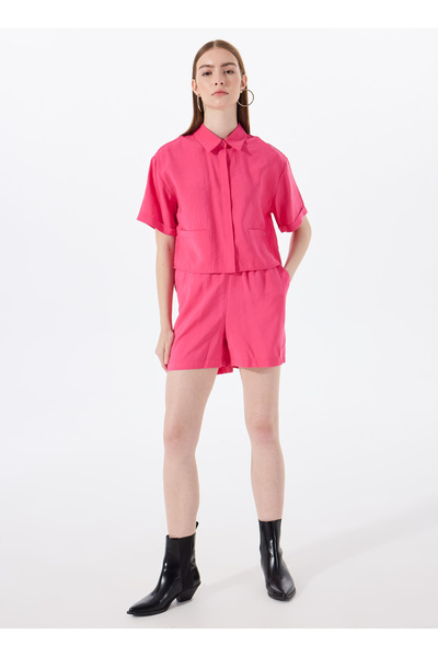 Pink Women's Elastic Embroidered Shorts M5Sl-Srt1127