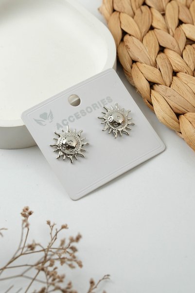 Women's White Color Sun Figured Fade Resistant Brass Earrings