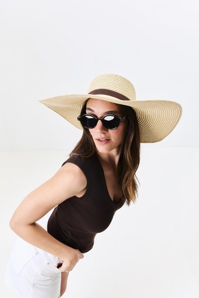 Wide Brim Straw Beach Hat Y25730-08 Beige
