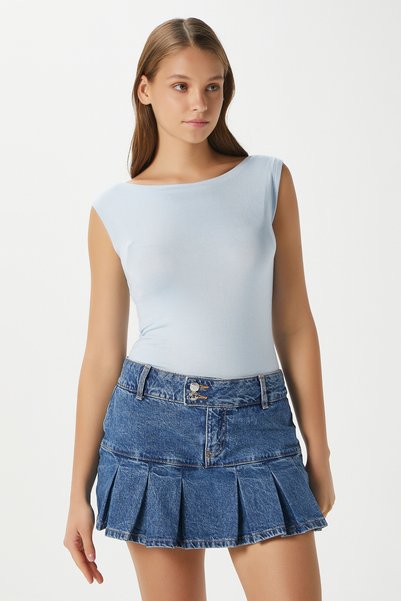 Women's Nova Boat Neck Lux Touch Soft Texture Sleeveless Blue Blouse
