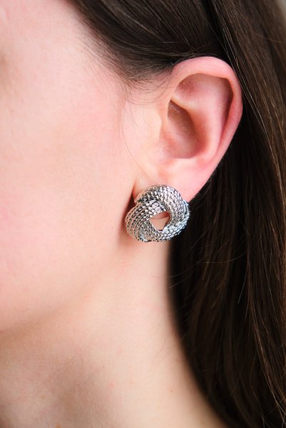 Women's Silver Mesh Spiral Round Earrings