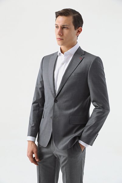 Ds Damat Slim Fit Gray Plain Wool Blend Suit