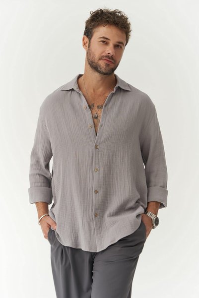 Herman Men's Oversize Gray Muslin Shirt