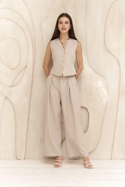 Dark Beige Trousers with Diaz Button Detail