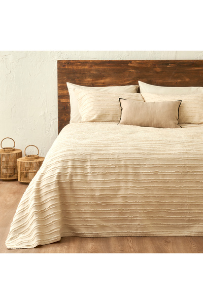 100% Cotton Bohemian Double Bedspread Set Cream (240X260 cm)