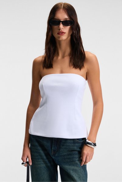 Oriana Women's Slim Fit Strapless White Blouse