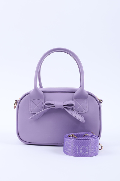 Lilac Shk217 Bow Faux Leather, Single Compartment, Zipper, Column Strap, Hand, Arm and Shoulder Bag