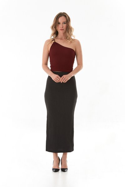 Elastic Waist Slit Wrapped Fabric Skirt