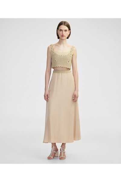 Fabric Mix Flared Skirt