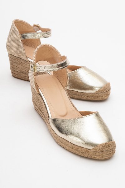 Aldea Gold Genuine Leather Women's Wedge Heel Sandals