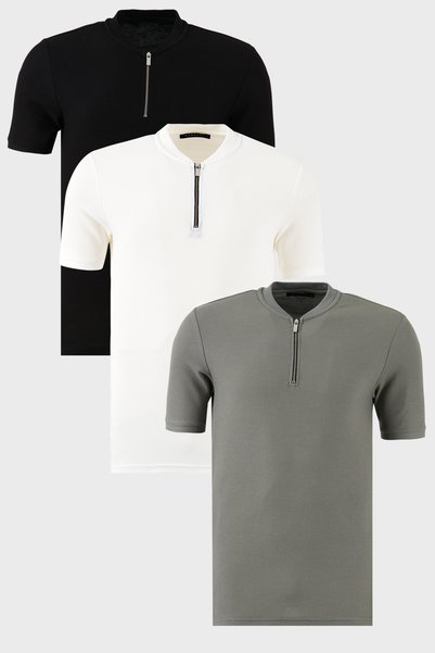 Cotton Regular Fit Half Zipper College Collar 3 Pack t Shirt Men t Shirt 5902653S3