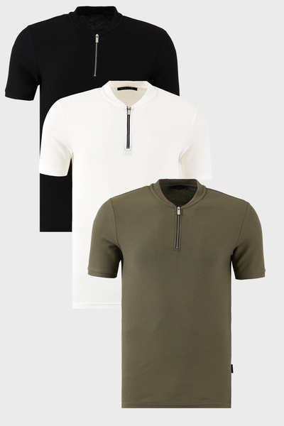 Cotton Regular Fit Half Zipper College Collar 3 Pack t Shirt Men t Shirt 5902653S3