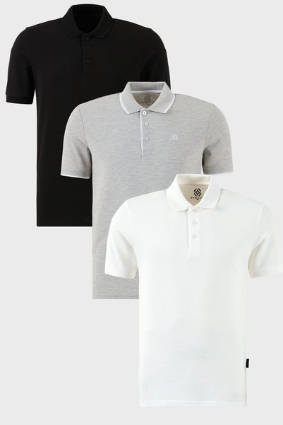 Cotton Regular Fit Buttoned Polo Neck 3 Pack t Shirt Men t Shirt 590211827S3