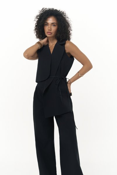 Kampala Asymmetrical Black Vest Trousers Set