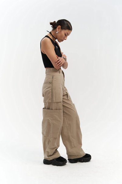 Wendy Beige Parachute Cargo Pants