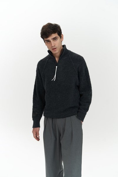 Zane Zipper Detail Anthracite Men's Knitwear Sweater
