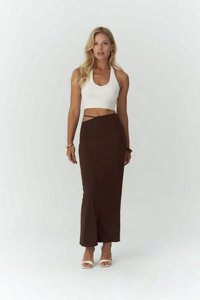 Willy Rope Detailed Brown Long Skirt