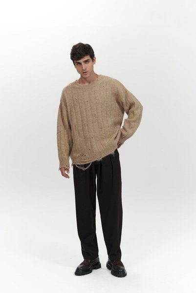 Vincent Ripped Detail Mink Men's Knitwear Sweater
