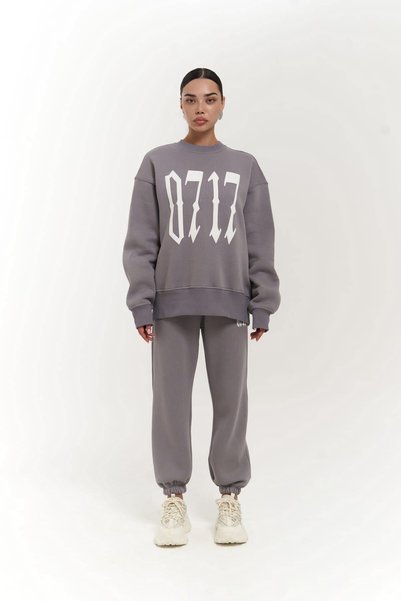 Zeoy 0717 Smoke Crew Neck Tracksuit Set
