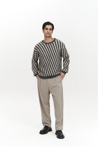 Elijah Stripe Anthracite Men's Knitwear Sweater