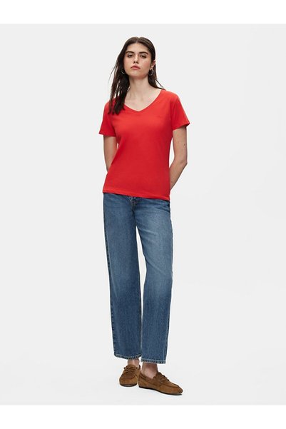 Short Sleeve Basic V-Neck Regular Red T-Shirt