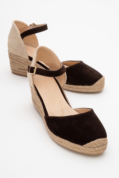 Aldea Brown Suede Genuine Leather Women's Wedge Heel Sandals