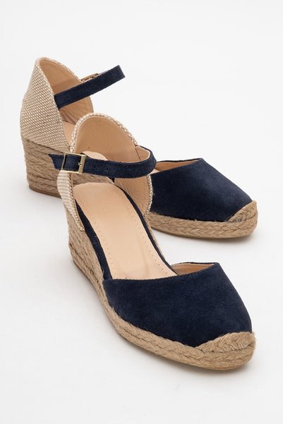 Aldea Navy Blue Suede Genuine Leather Women's Wedge Heel Sandals