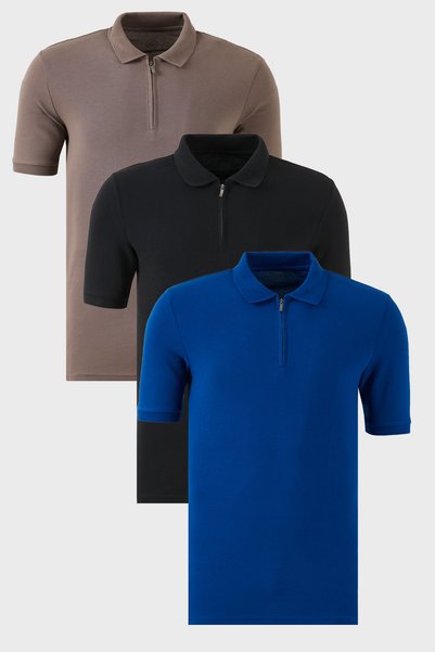 Cotton Regular Fit Half Zipper 3 Pack Polo Neck t Shirt Men's Polo Neck t Shirt 590