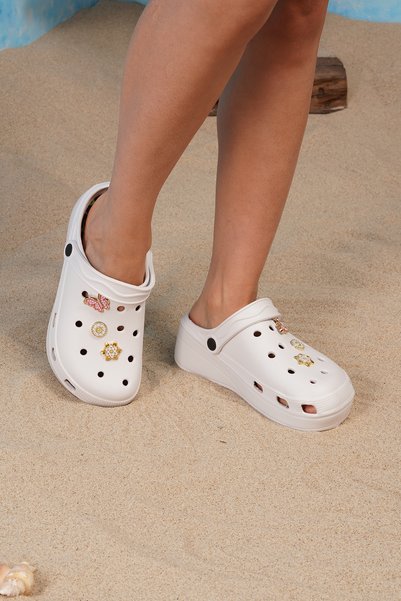 Women's White Crs Stone High Sole Slippers 3.5cm Byndcrs02