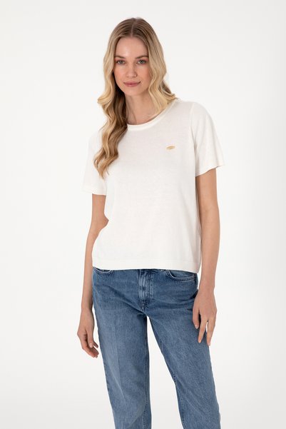Women's White Crew Neck Knit T-Shirt 50306460-Vr013