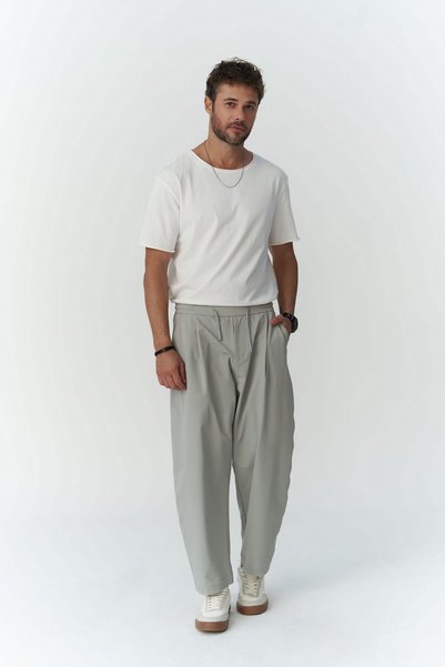 Kenway Men's Gray Trousers with Lace Detail