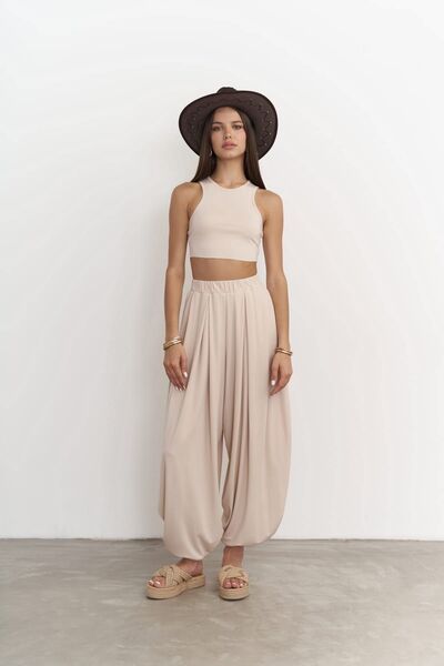 Casey Beige Crop Trousers Set
