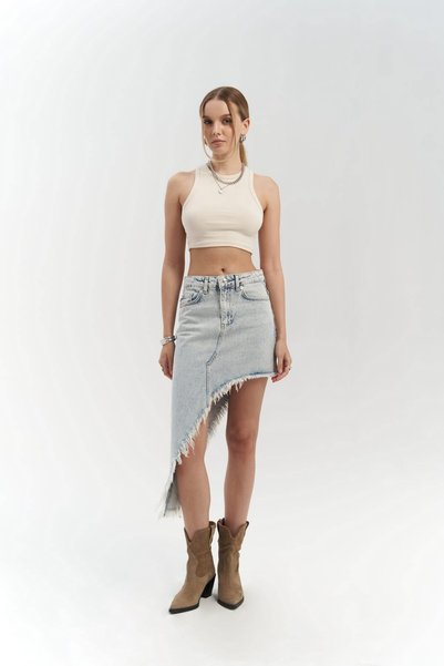 Matteau Tassel Detail Blue Jean Skirt