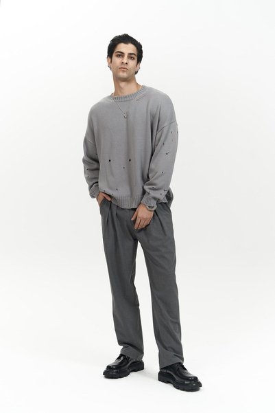 Alec Ripped Detail Smoked Men's Knitwear Sweater