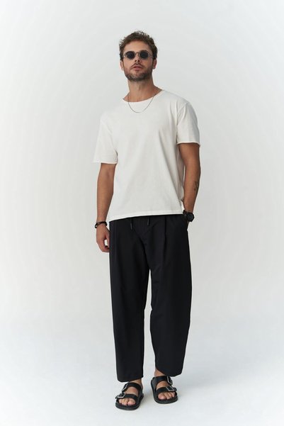 Kenway Men's Black Trousers with Lace Detail
