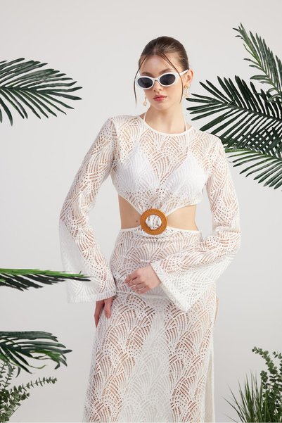 Lace Backless Double Slit Long Adeline Dress White